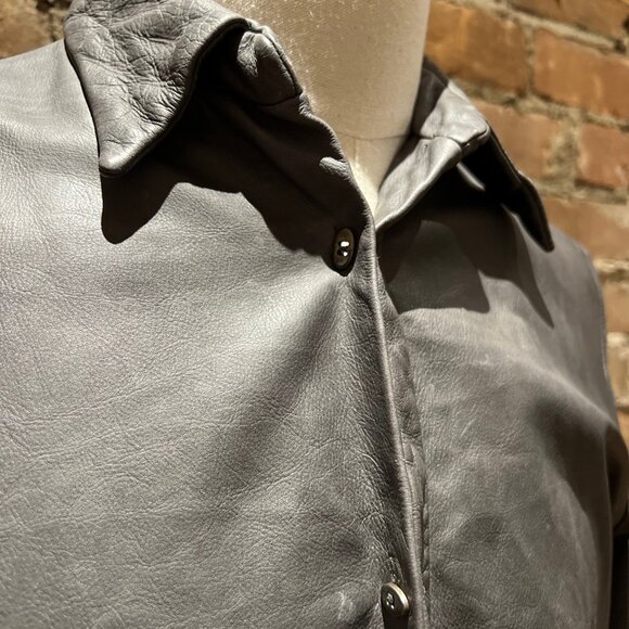 Carpe Diem Black Leather Shirt Jacket – Artisanal Handcrafted Italy (2001) - Picture 7 of 9